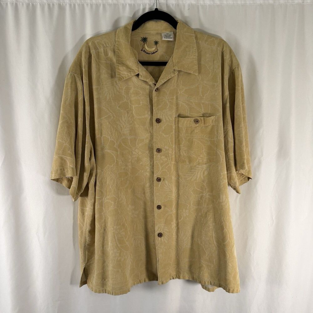 Banana Cabana 100% Silk Hawaiian Shirt Men's XXL Yellow Short Sleeve Button Up